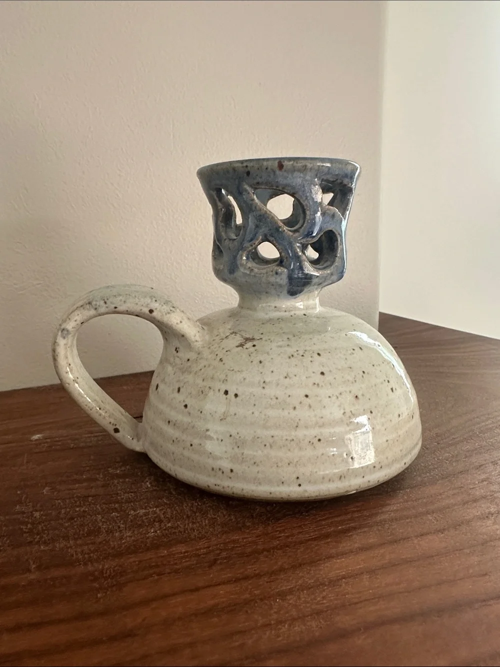 Vintage Korn Studios Art Pottery Candle Holder Lantern Speckled Glaze - Signed
